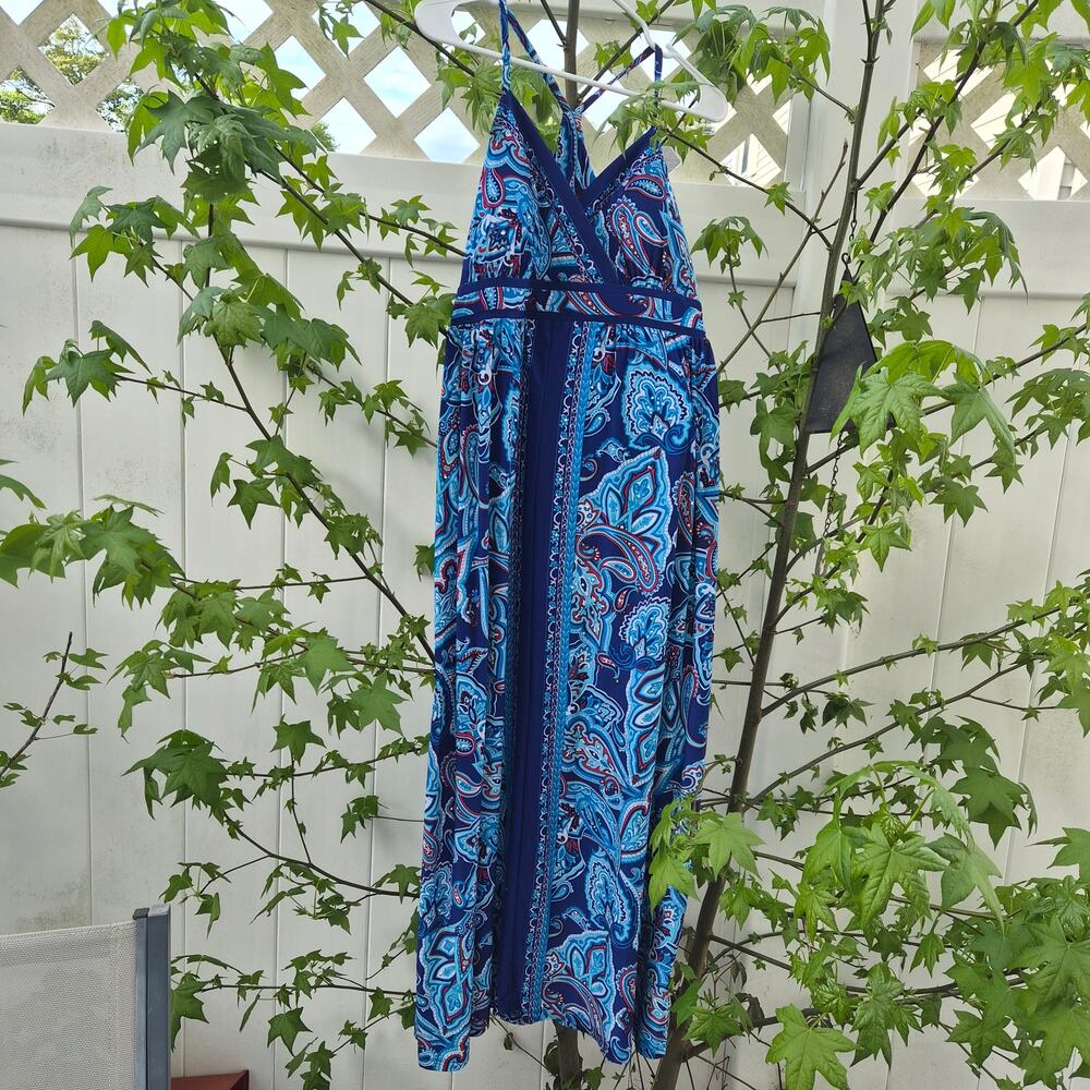 INC International‎ Concepts Blue Paisley Rhinestone Maxi Dress - Size PL